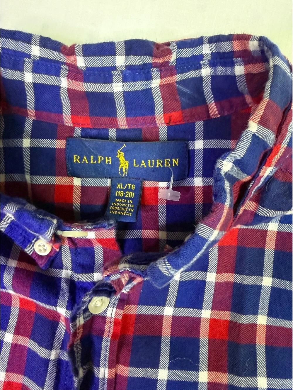 Ralph Lauren Red & Blue Plaid Long Sleeve Button Up Shirt Boys Size XL 18-20